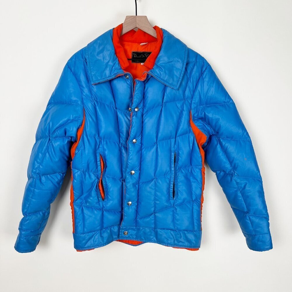 Vintage 70s Down Feather Puffer Jacket Coat Ski Puff Insulated Warm Winter 1970s